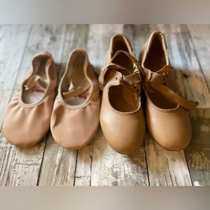 Girl’s Nude Dance Tap Shoes And Ballet Slippers Set Size 3